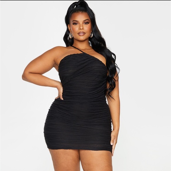 PrettyLittleThing Dresses & Skirts - PrettyLittleThing black Asymmetric Ruched Dress